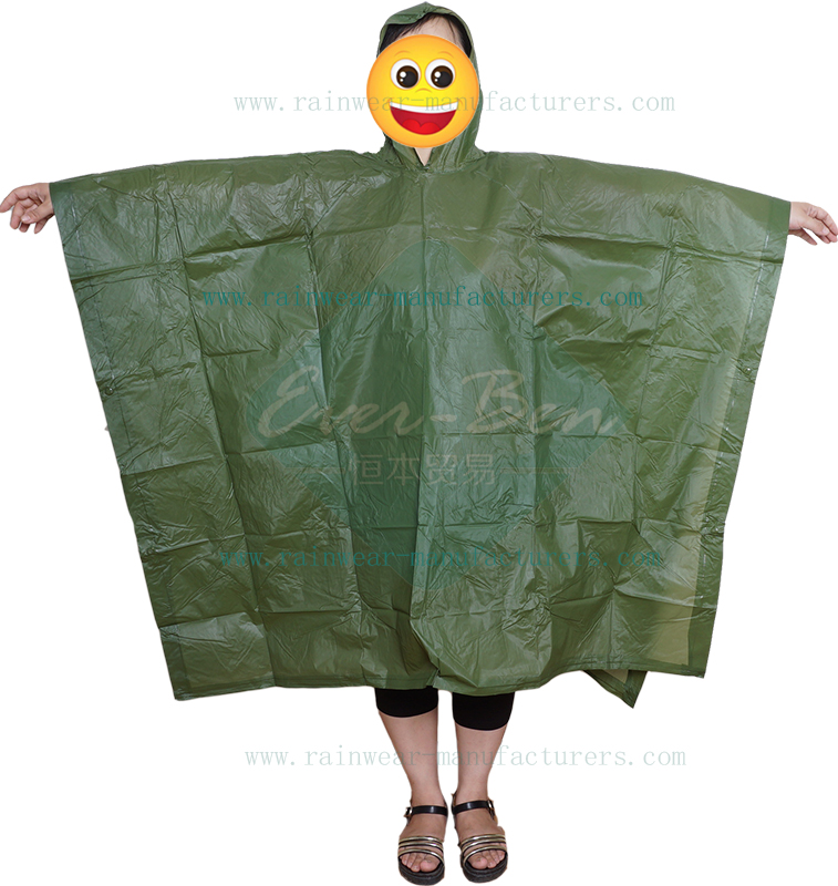 PVC green rain poncho-adult raincape